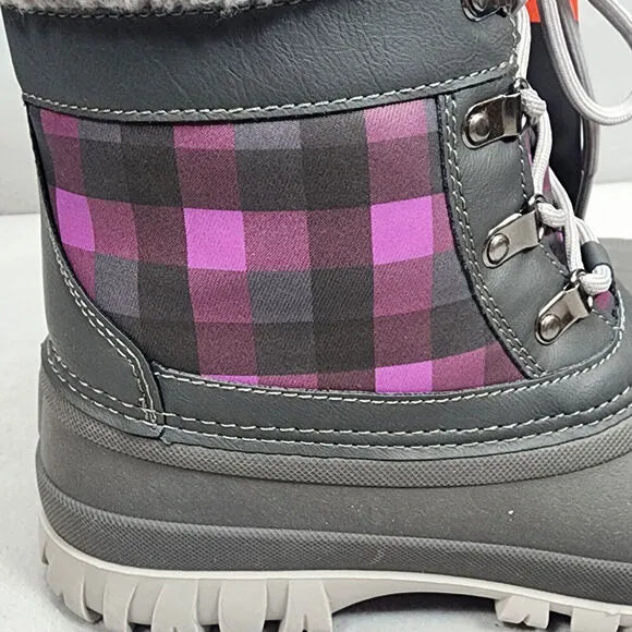 Storm by Cougar Women's Waterproof Winter Boots Gray Orchid Plaid Size 9 NEW