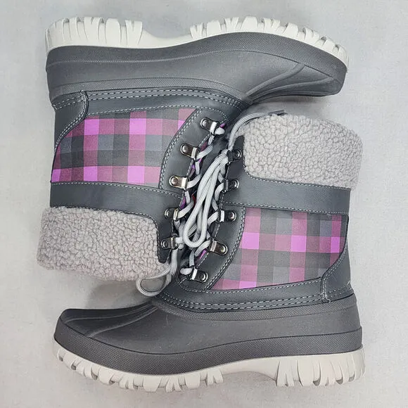 Storm by Cougar Women's Waterproof Winter Boots Gray Orchid Plaid Size 9 NEW