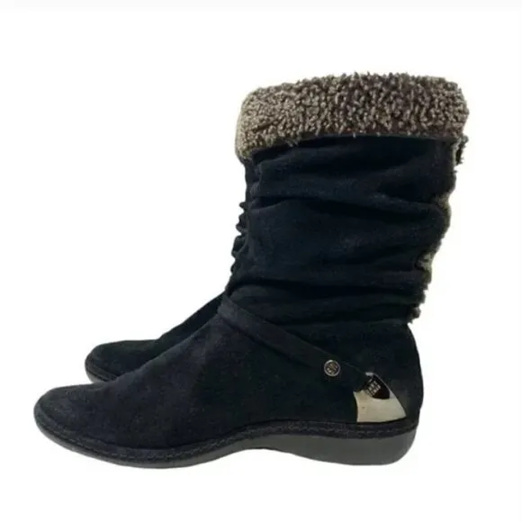 Stuart Weitzman Black Spanish Suede Slouch Wool Ankle Boots - Size 7.5