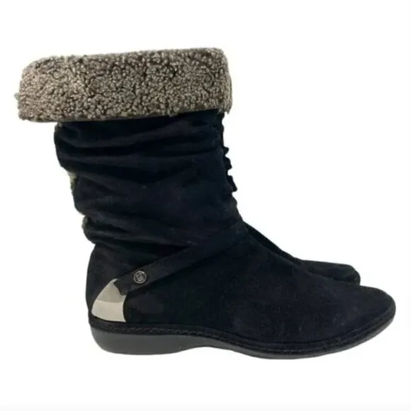 Stuart Weitzman Black Spanish Suede Slouch Wool Ankle Boots - Size 7.5