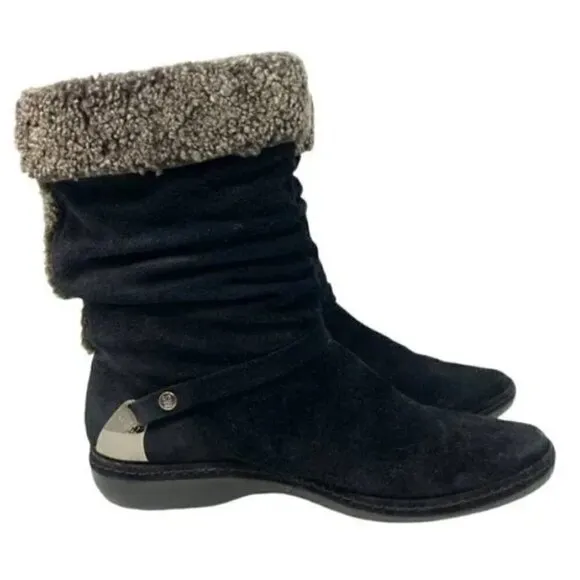 Stuart Weitzman Black Spanish Suede Slouch Wool Ankle Boots - Size 7.5