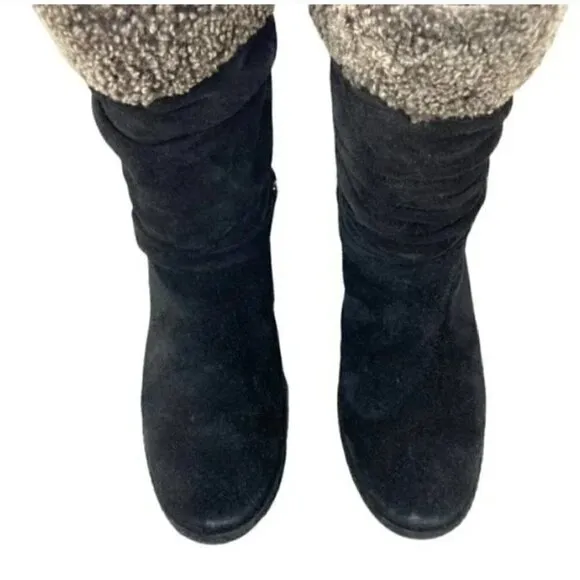 Stuart Weitzman Black Spanish Suede Slouch Wool Ankle Boots - Size 7.5