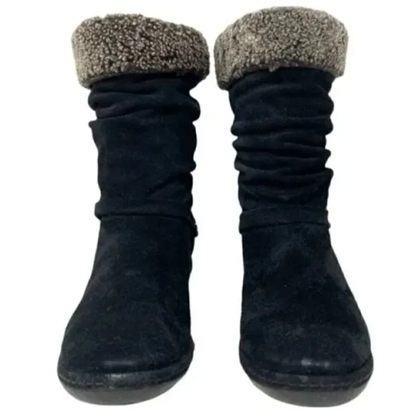 Stuart Weitzman Black Spanish Suede Slouch Wool Ankle Boots - Size 7.5
