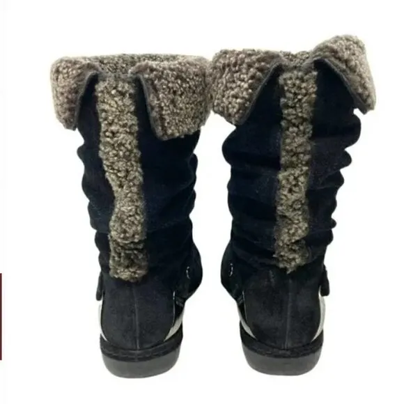 Stuart Weitzman Black Spanish Suede Slouch Wool Ankle Boots - Size 7.5