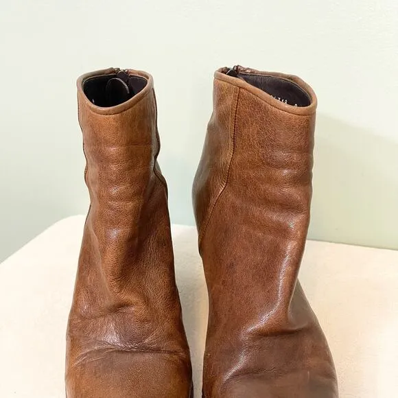 Stuart Weitzman Boots Women 9M Brown Leather Wedge Clog Almond Toe Ankle SPAIN