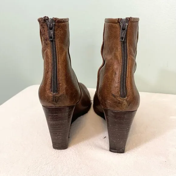 Stuart Weitzman Boots Women 9M Brown Leather Wedge Clog Almond Toe Ankle SPAIN