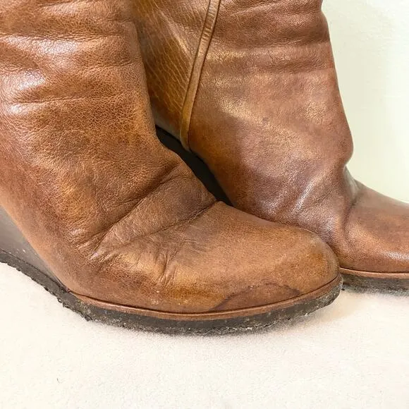 Stuart Weitzman Boots Women 9M Brown Leather Wedge Clog Almond Toe Ankle SPAIN