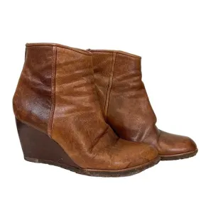 Stuart Weitzman Boots Women 9M Brown Leather Wedge Clog Almond Toe Ankle SPAIN