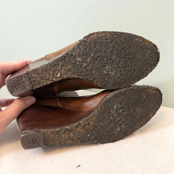Stuart Weitzman Boots Women 9M Brown Leather Wedge Clog Almond Toe Ankle SPAIN