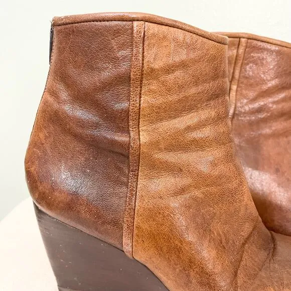 Stuart Weitzman Boots Women 9M Brown Leather Wedge Clog Almond Toe Ankle SPAIN