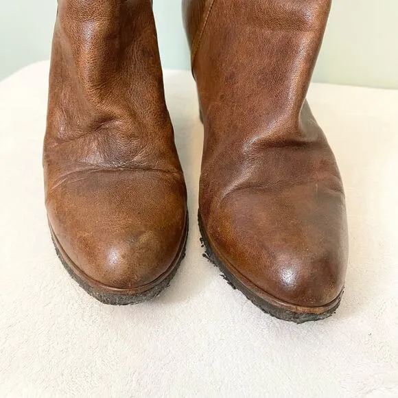 Stuart Weitzman Boots Women 9M Brown Leather Wedge Clog Almond Toe Ankle SPAIN