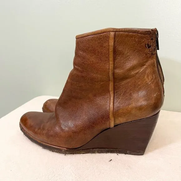 Stuart Weitzman Boots Women 9M Brown Leather Wedge Clog Almond Toe Ankle SPAIN