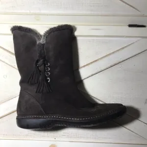 STUART WEITZMAN Brown Suede Fleece Lined Side Zip Tassel Winter Fur Boots Size 6
