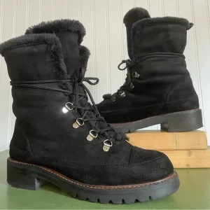 Stuart Weitzman LUGE Fleece Lined Fold Down Boots in Black Suede *Spain*
