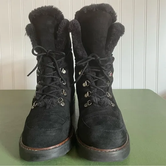 Stuart Weitzman LUGE Fleece Lined Fold Down Boots in Black Suede *Spain*