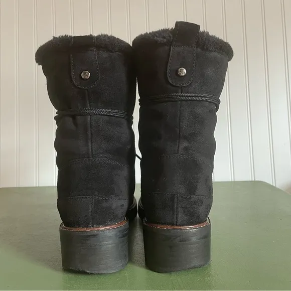 Stuart Weitzman LUGE Fleece Lined Fold Down Boots in Black Suede *Spain*