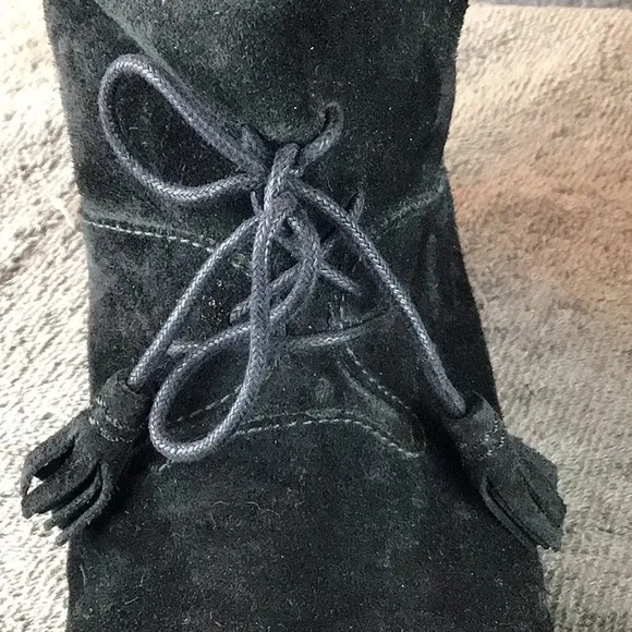 Stuart Weitzman Suede Faux Fur Lined Women's Black Boots 7.5 M