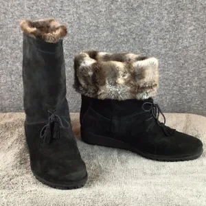 Stuart Weitzman Suede Faux Fur Lined Women's Black Boots 7.5 M