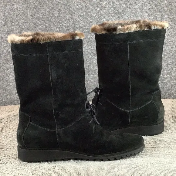 Stuart Weitzman Suede Faux Fur Lined Women's Black Boots 7.5 M