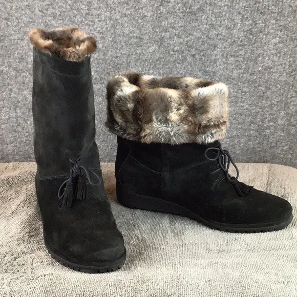 Stuart Weitzman Suede Faux Fur Lined Women's Black Boots 7.5 M