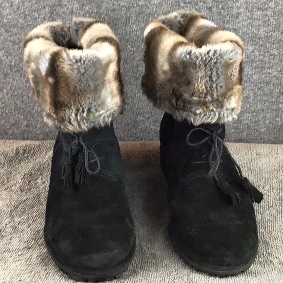 Stuart Weitzman Suede Faux Fur Lined Women's Black Boots 7.5 M