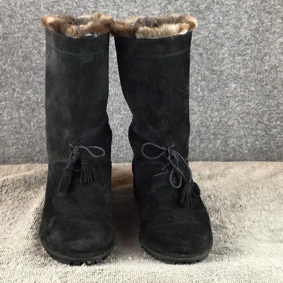 Stuart Weitzman Suede Faux Fur Lined Women's Black Boots 7.5 M