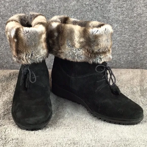 Stuart Weitzman Suede Faux Fur Lined Women's Black Boots 7.5 M