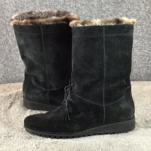 Stuart Weitzman Suede Faux Fur Lined Women's Black Boots 7.5 M