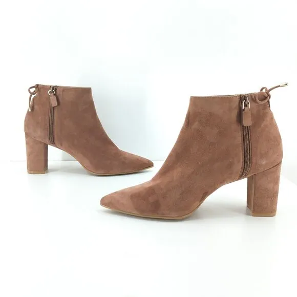 Stuart Weitzman Women 10 Gardiner Booties Boots Brown Suede Tie Pointed NEW FLAW