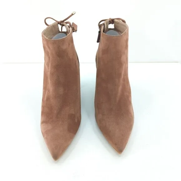 Stuart Weitzman Women 10 Gardiner Booties Boots Brown Suede Tie Pointed NEW FLAW