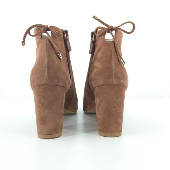 Stuart Weitzman Women 10 Gardiner Booties Boots Brown Suede Tie Pointed NEW FLAW