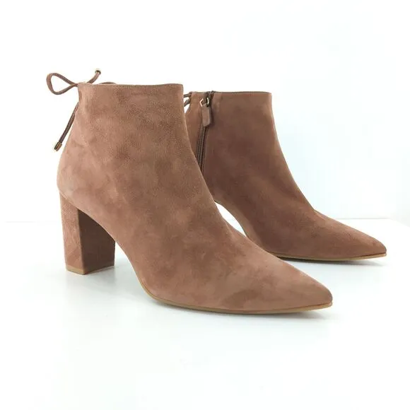 Stuart Weitzman Women 10 Gardiner Booties Boots Brown Suede Tie Pointed NEW FLAW