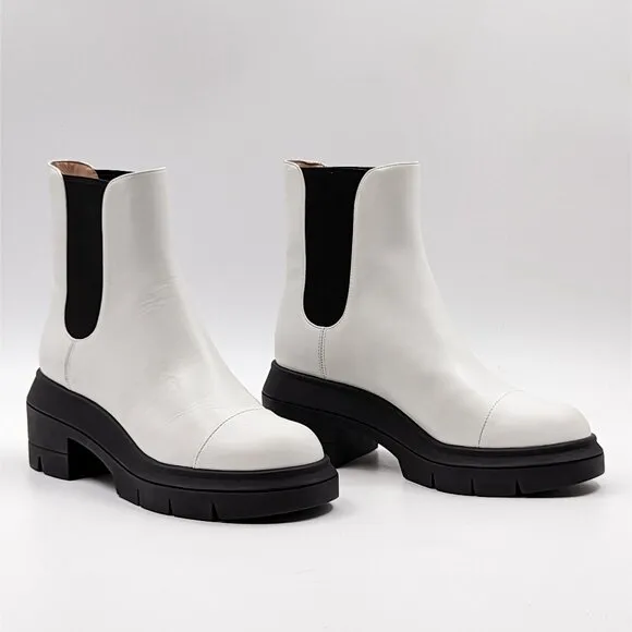 Stuart Weitzman Women Norah Chelsea Platform Boots White Leather sz 7
