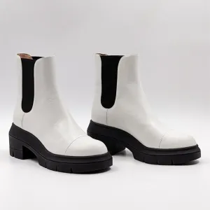 Stuart Weitzman Women Norah Chelsea Platform Boots White Leather sz 7