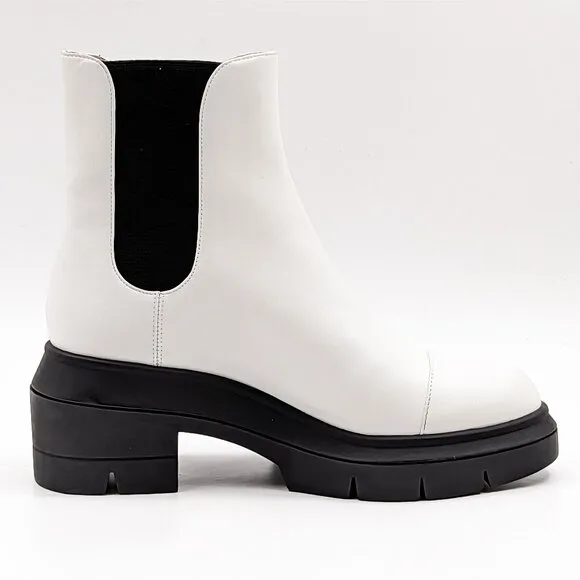Stuart Weitzman Women Norah Chelsea Platform Boots White Leather sz 7