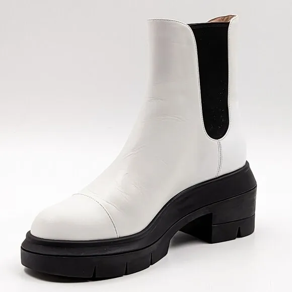 Stuart Weitzman Women Norah Chelsea Platform Boots White Leather sz 7