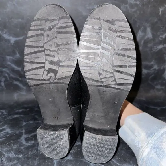 Stuart Weitzman Strapduo Moto Black Leather Heeled Booties Boots Women Size 8.5M