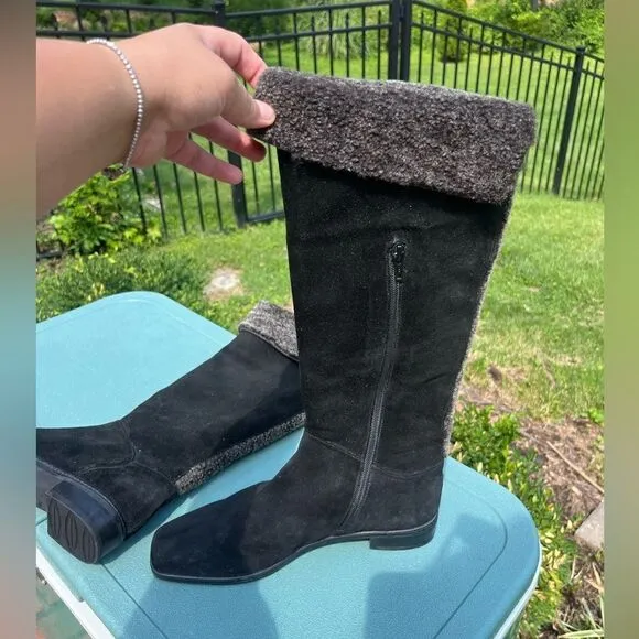 Stuart Weitzman Suede Fur Cuffed Boots