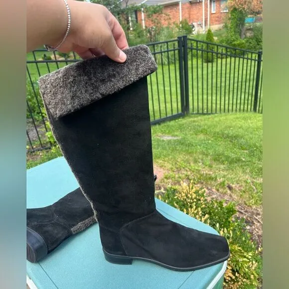 Stuart Weitzman Suede Fur Cuffed Boots