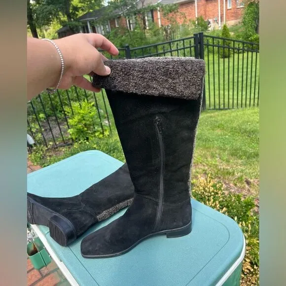 Stuart Weitzman Suede Fur Cuffed Boots