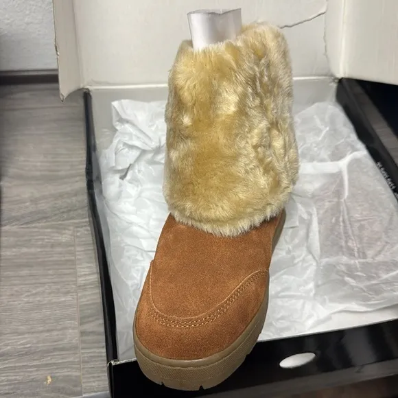 Style &amp; Co. Womens Witty Leather Closed Toe Mid Calf Cold Weather boots Tan