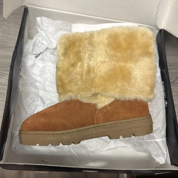 Style &amp; Co. Womens Witty Leather Closed Toe Mid Calf Cold Weather boots Tan