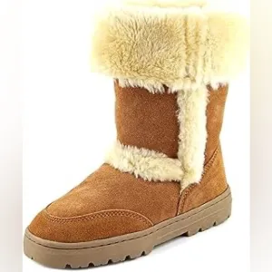 Style &amp; Co. Womens Witty Leather Closed Toe Mid Calf Cold Weather boots Tan