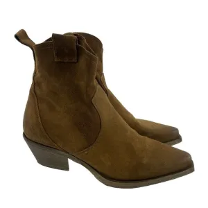 Sundance Sojourner Short Boots Cognac Brown Suede Zip Heel Western Women 37 US 7