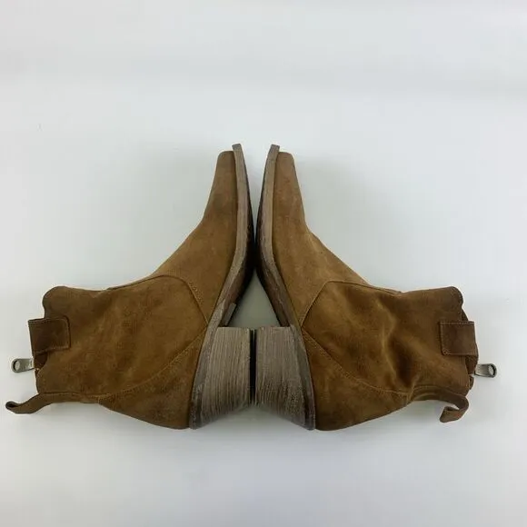 Sundance Sojourner Short Boots Cognac Brown Suede Zip Heel Western Women 37 US 7