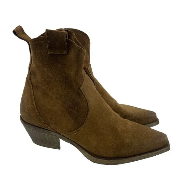 Sundance Sojourner Short Boots Cognac Brown Suede Zip Heel Western Women 37 US 7