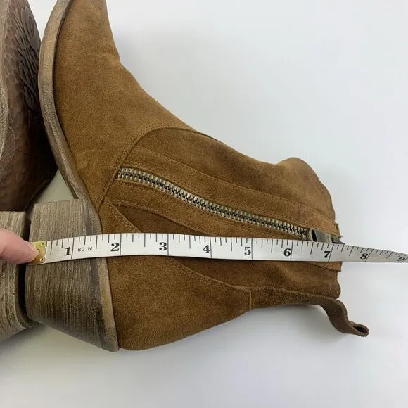 Sundance Sojourner Short Boots Cognac Brown Suede Zip Heel Western Women 37 US 7