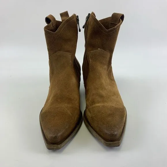 Sundance Sojourner Short Boots Cognac Brown Suede Zip Heel Western Women 37 US 7