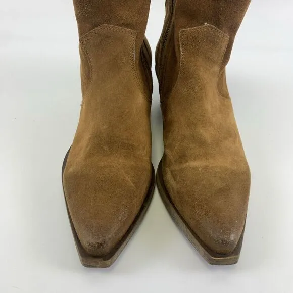 Sundance Sojourner Short Boots Cognac Brown Suede Zip Heel Western Women 37 US 7