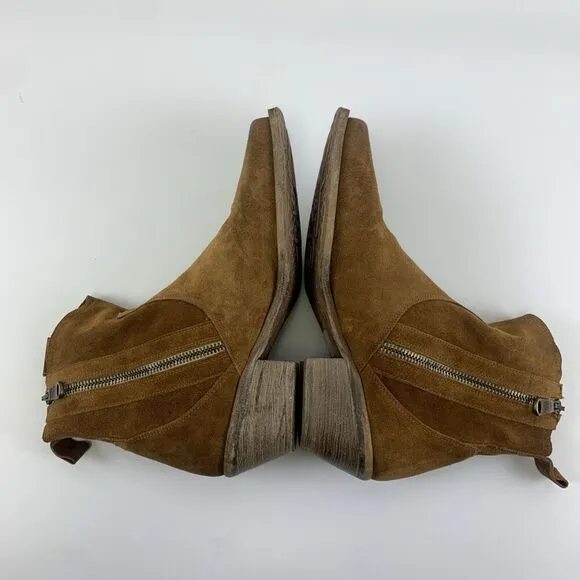 Sundance Sojourner Short Boots Cognac Brown Suede Zip Heel Western Women 37 US 7